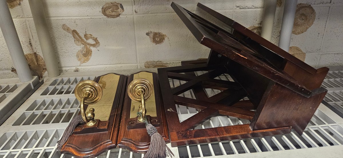 Wood Tabletop Bookstand and Pair of Wall Mounts with Tassels