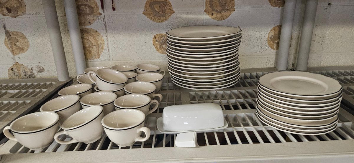 Ceramic Plates, Cups, and Covered Butter Dish