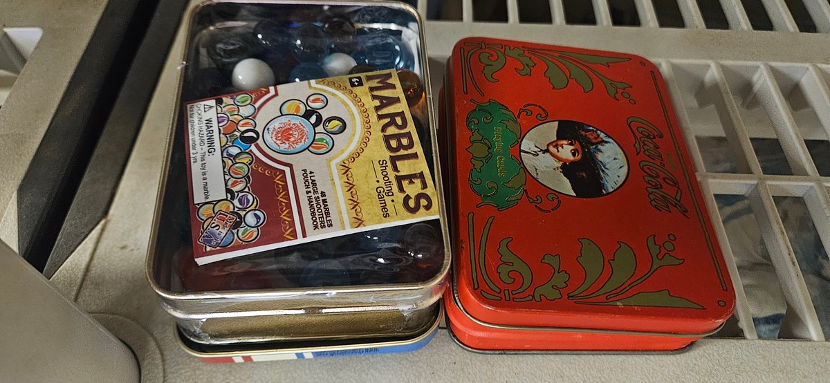 Metal Game Tins with Marbles and Playing Cards