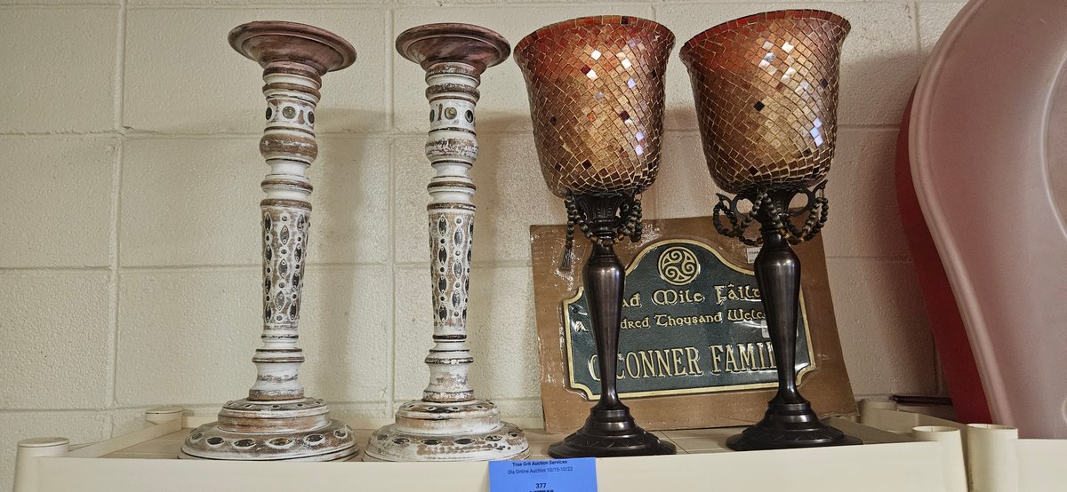 Pillar Candle Holders, Mosaic Candle Holders, and Celtic Plaque