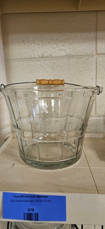 Clear Pressed Glass Bucket with Wire Bail Handle