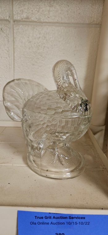 Clear Pressed Glass Turkey Covered Candy Dish
