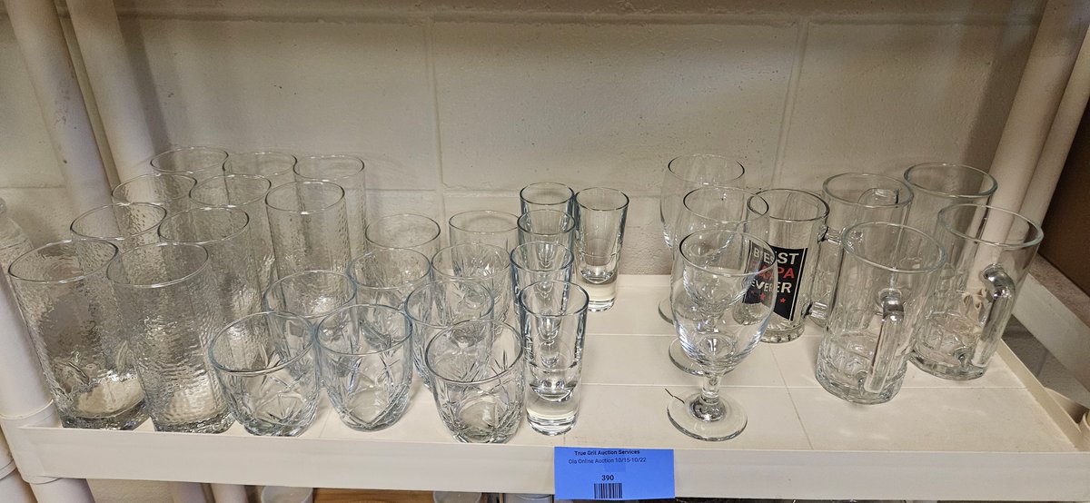 Clear Glass Drinkware Including Beer Mugs, Goblets, and Tumblers