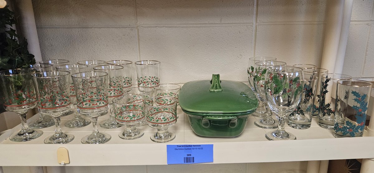 Holiday Glassware and Green Ceramic Baking Dishes
