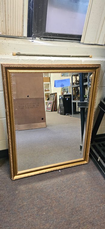Gold-Finish Framed Rectangular Beveled Wall Mirror