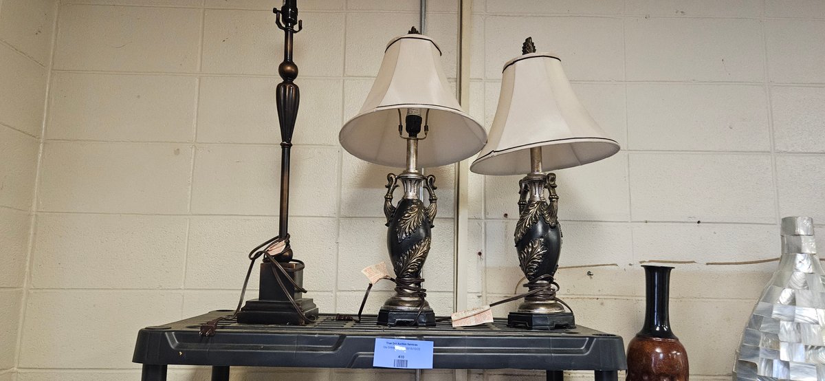 Pair of Urn Table Lamps and Bronze-Tone Table Lamp
