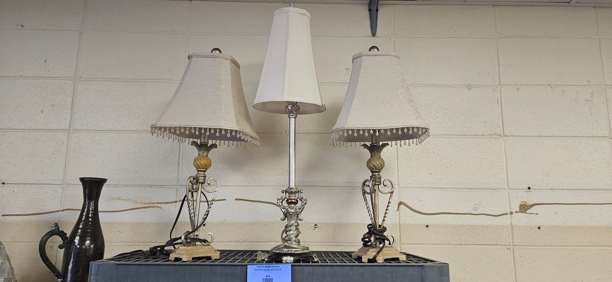 Three Table Lamps with Fabric Shades and Beaded Fringe