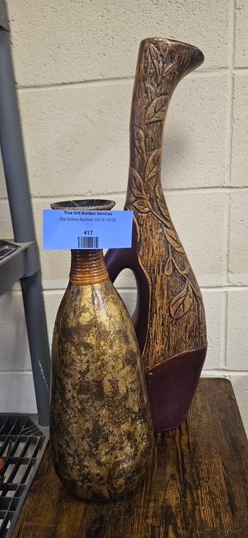 Decorative Sculptural Pitcher and Mottled Gold Vase