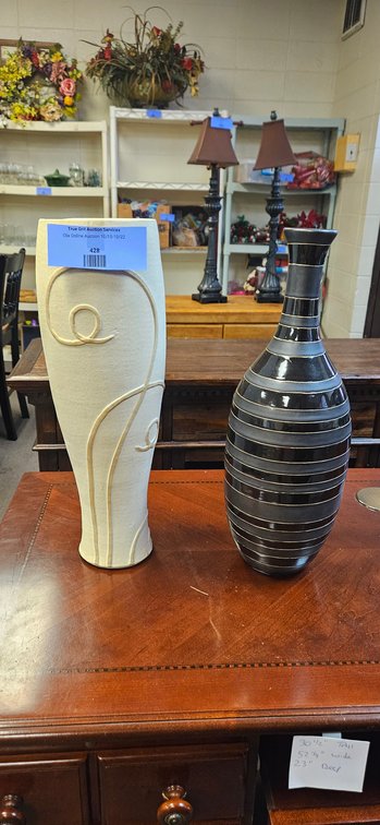 Two Decorative Ceramic Vases, Off-White and Black