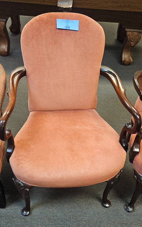 Peach Velvet Armchair with Carved Cabriole Legs
