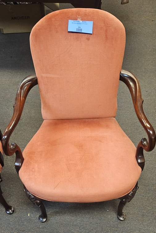 Salmon Upholstered Armchair with Carved Wood Legs