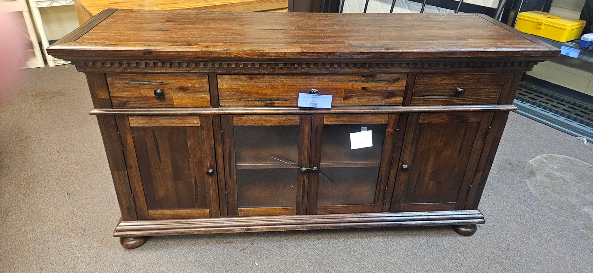 Dark Wood Buffet Sideboard with Glass Doors