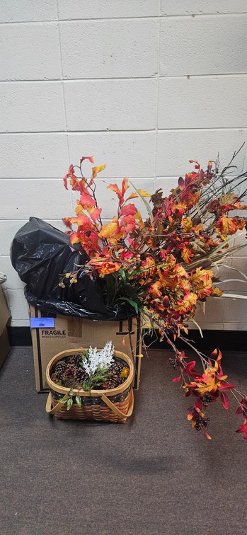 Artificial Autumn Foliage Branches and Woven Basket