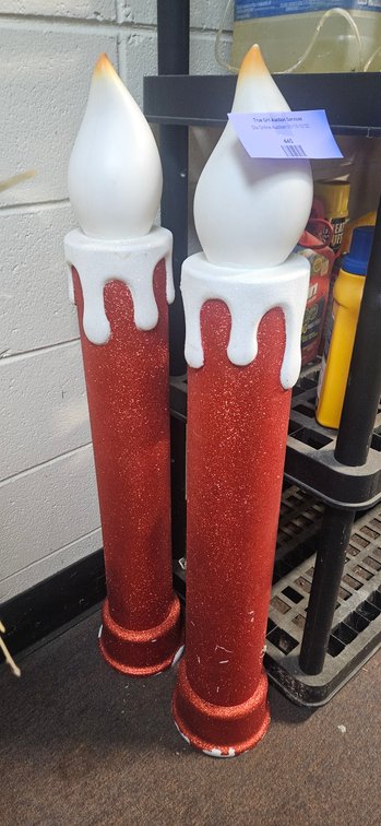 Pair of Red Glitter Blow Mold Christmas Candles