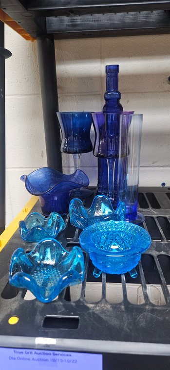 Cobalt and Aqua Glass Bowls, Vases, and Stemware