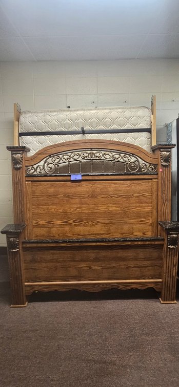 Oak-Finish Headboard, Footboard, and Mattress
