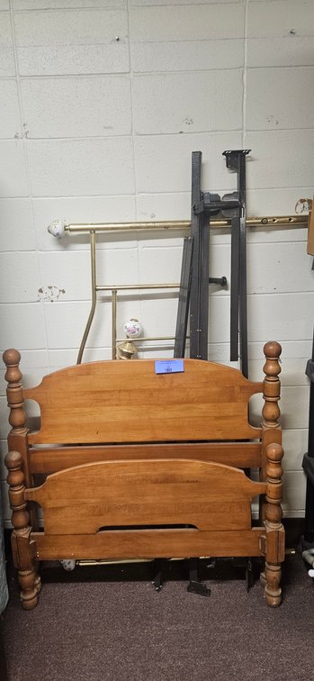 Wood Headboard and Footboard with Brass-Tone Bed Frame