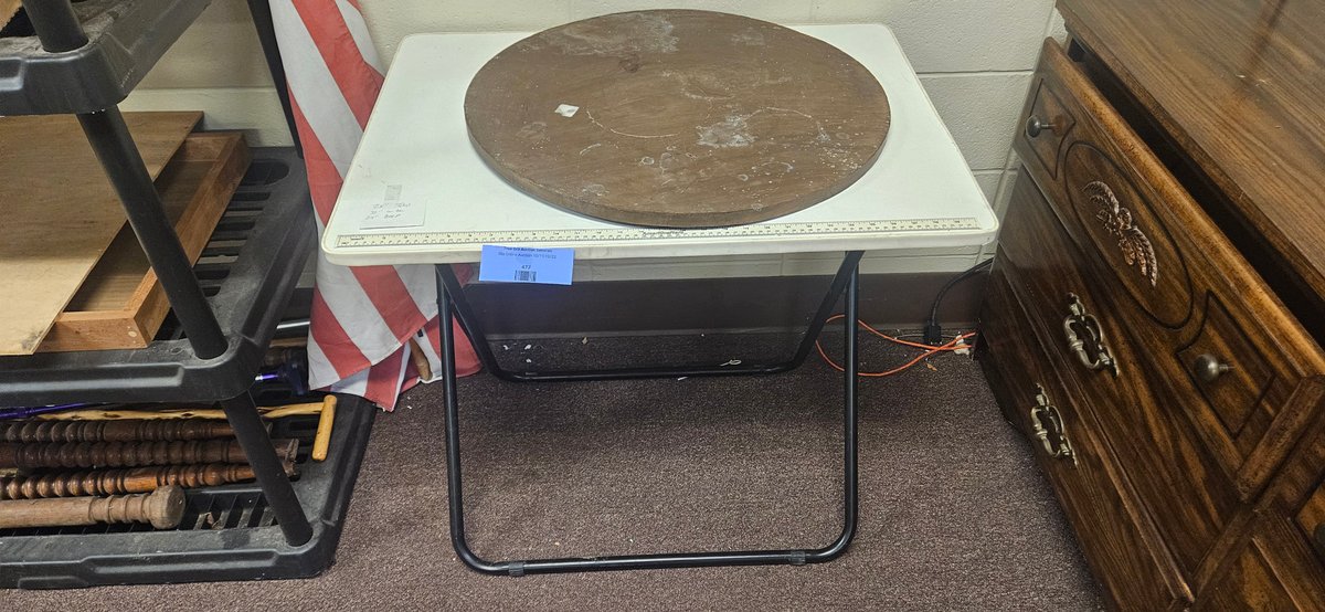 Folding Utility Table with Round Wooden Board