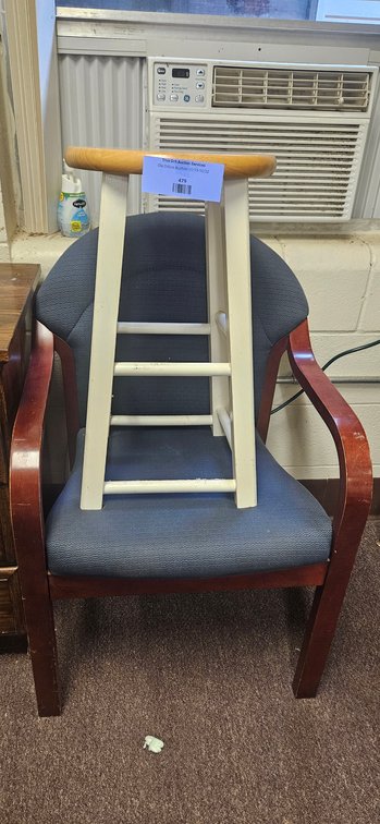Blue Upholstered Armchair and Wood Backless Stool