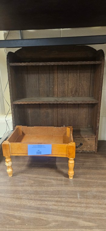 Small Wood Shelf Unit with Drawer and Turned-Leg Wood Stand
