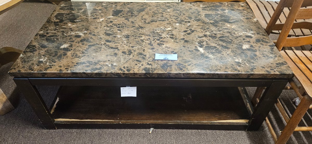 Faux Marble Top Coffee Table with Lower Shelf