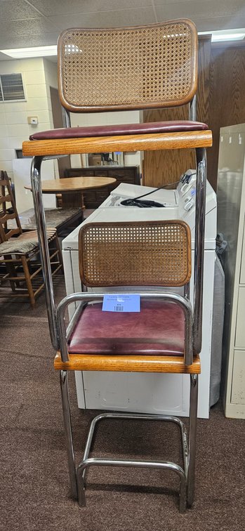 Pair of Cane-Back Chrome Cantilever Barstools