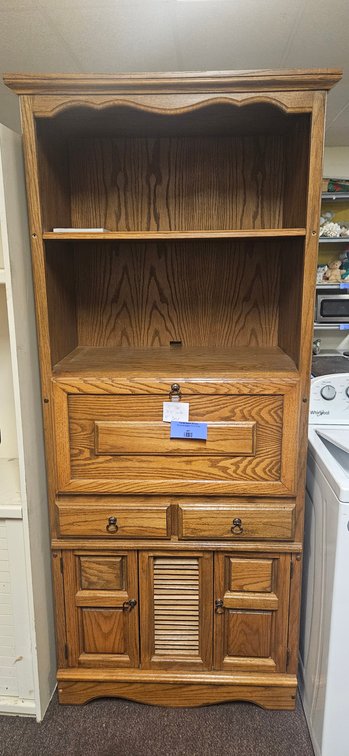 Oak Finish Drop-Front Secretary Desk Cabinet
