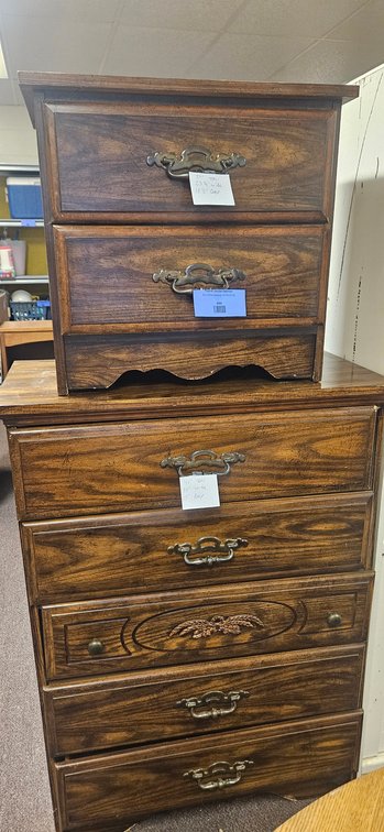Wood Five-Drawer Chest of Drawers and Two-Drawer Nightstand