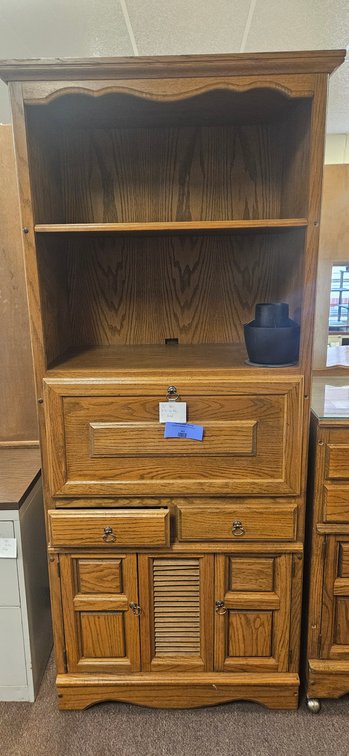 Oak Tall Secretary Cabinet with Drop-Down Desk