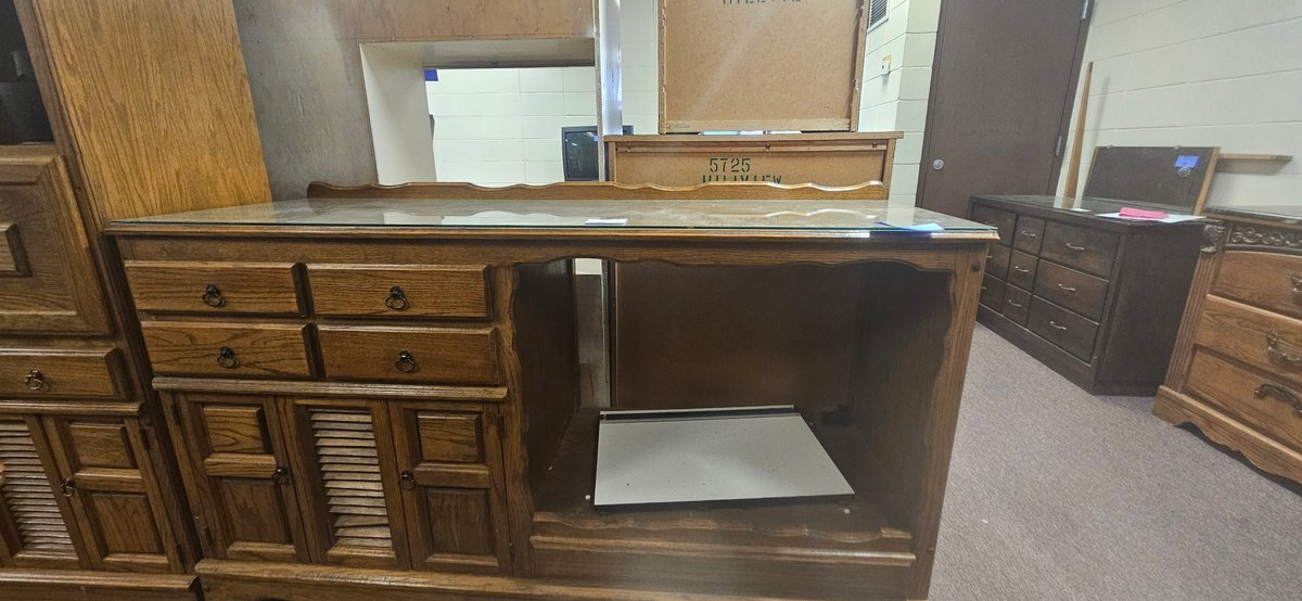 Oak-Finish Credenza with Glass Top