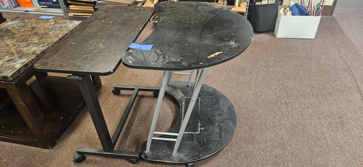 Curved Rolling Computer Desk and Rolling Overbed Table