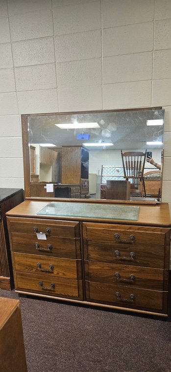 Eight-Drawer Wood Double Dresser with Mirror