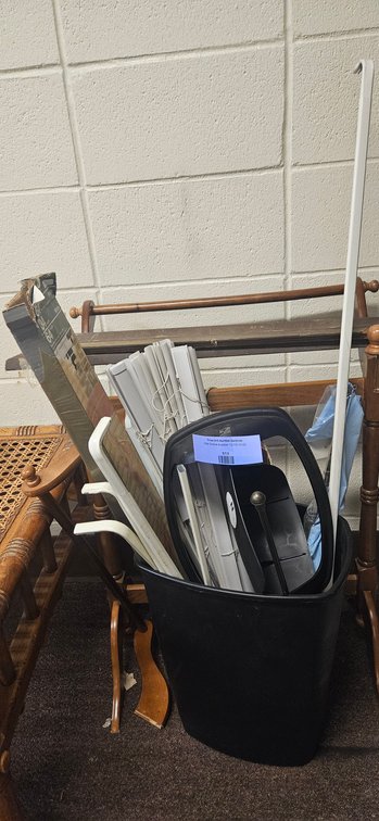 Wooden Quilt Rack Parts, Window Blinds, and Household Items