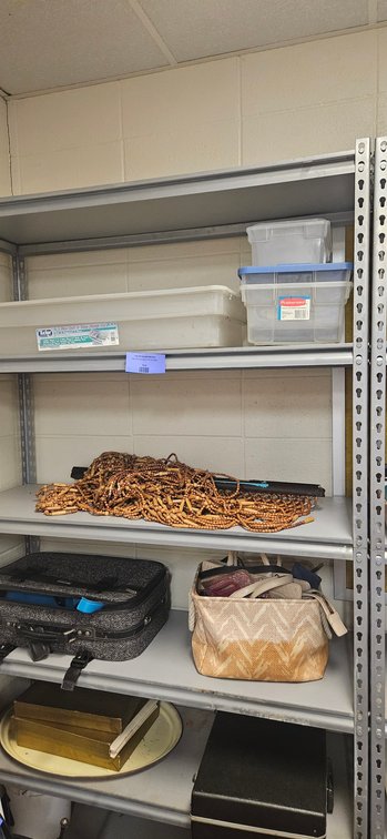 Storage Containers, Beaded Curtain, Luggage, and Handbags
