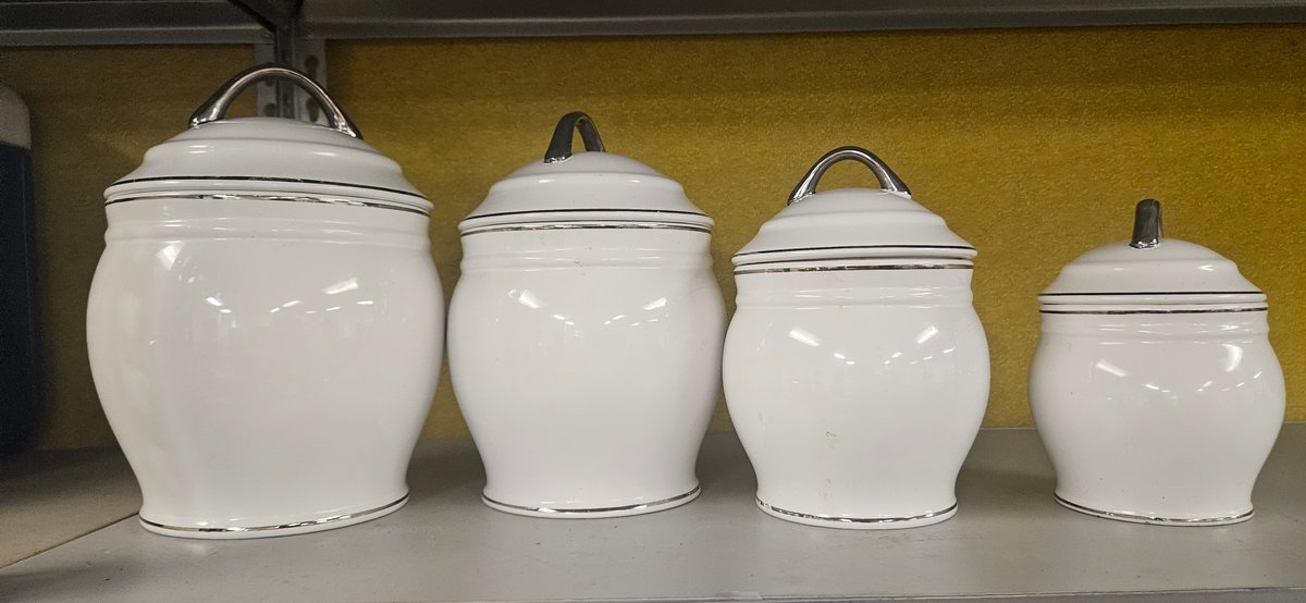 Graduated Ceramic Canisters with Silver-Tone Trim