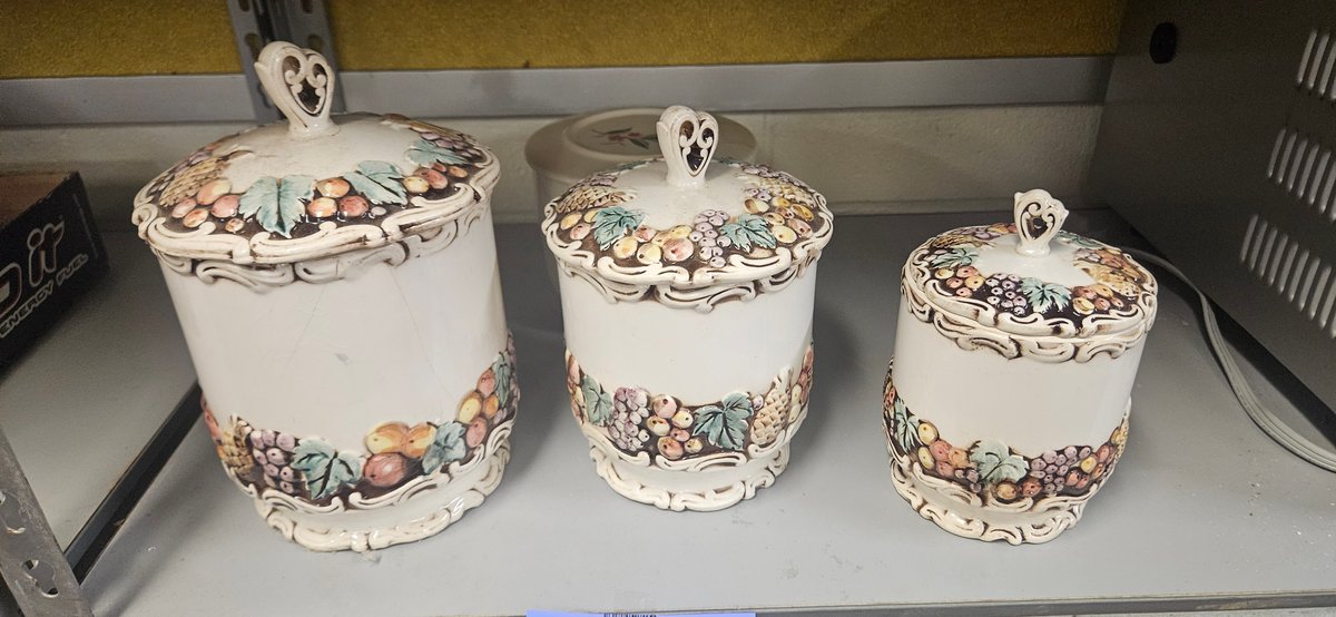 Graduated Ceramic Fruit Motif Canisters with Lids