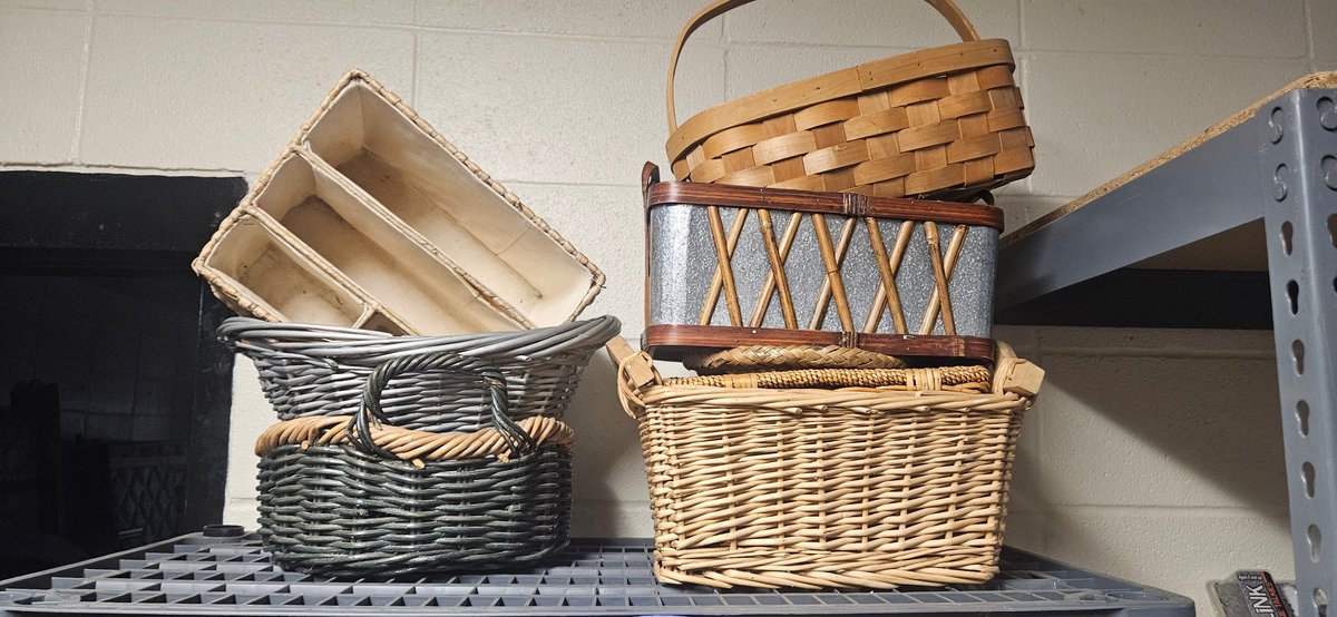 Woven Wicker Baskets, Galvanized Metal Bin, and More