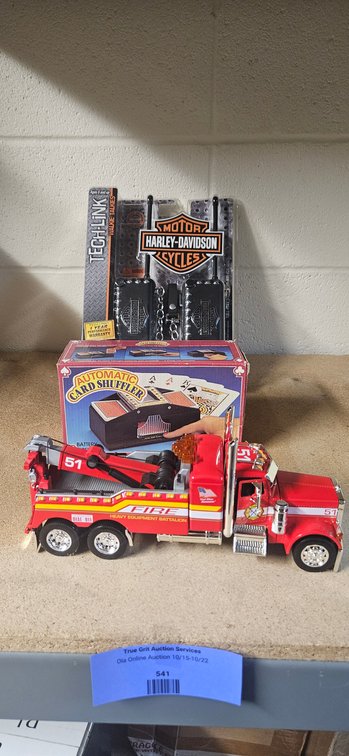 Toy Tow Truck, Automatic Card Shuffler, and Walkie Talkies
