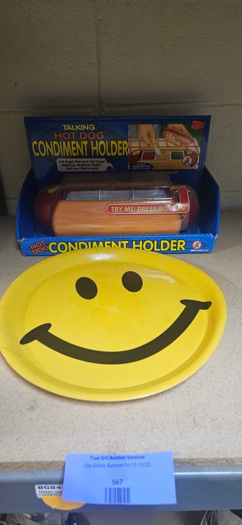 Talking Hot Dog Condiment Holder and Smiley Face Plate