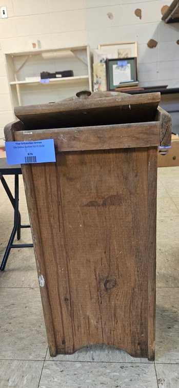 Primitive Wooden Standing Bin with Hinged Lid