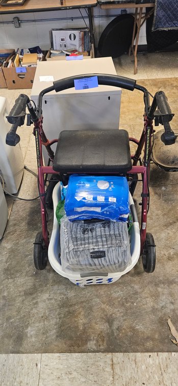 Four-Wheel Rollator Walker, Laundry Basket, and Adult Underwear