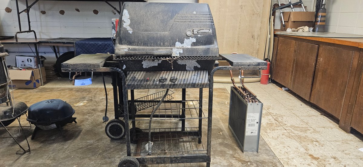 Gas Grill, HVAC Finned Coil Unit, and Grill Brushes