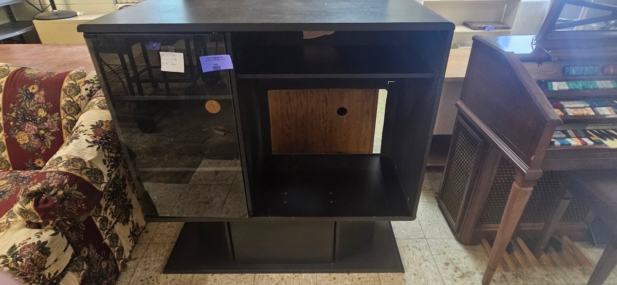 Black Laminate Media Cabinet with Glass Door