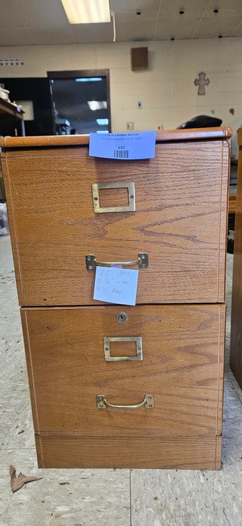 Two-Drawer Oak Finish Filing Cabinet