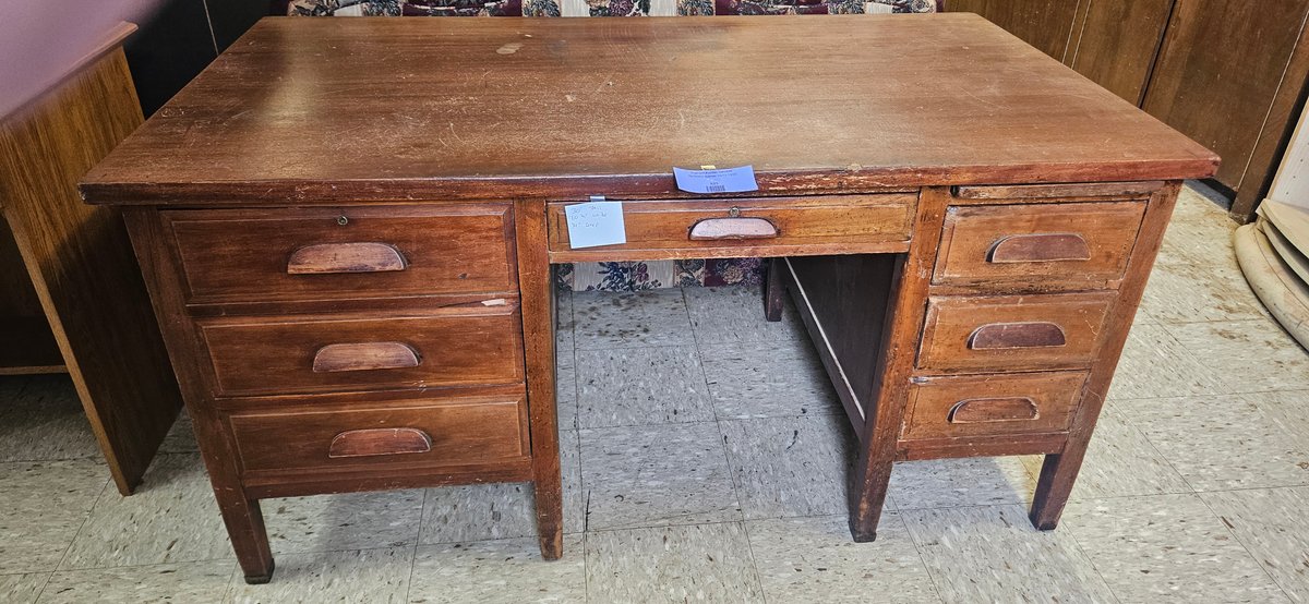 Wooden Double-Pedestal Desk with Pop-Up Typewriter Mechanism