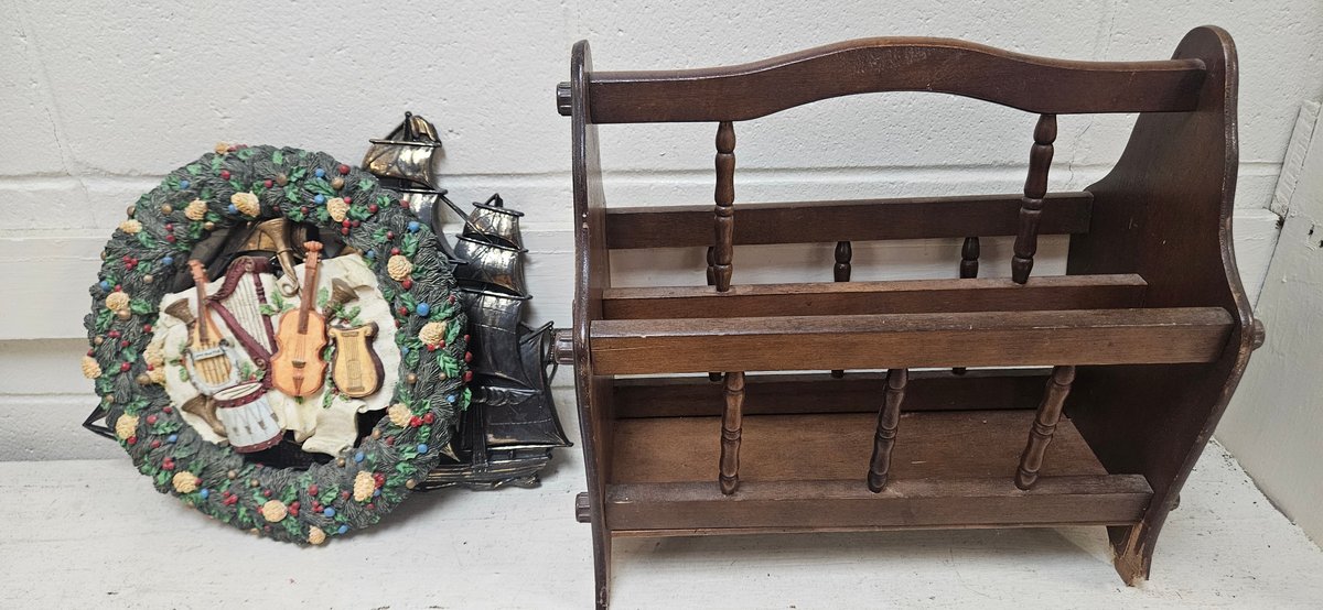 Wooden Magazine Rack and Decorative Wall Plaques
