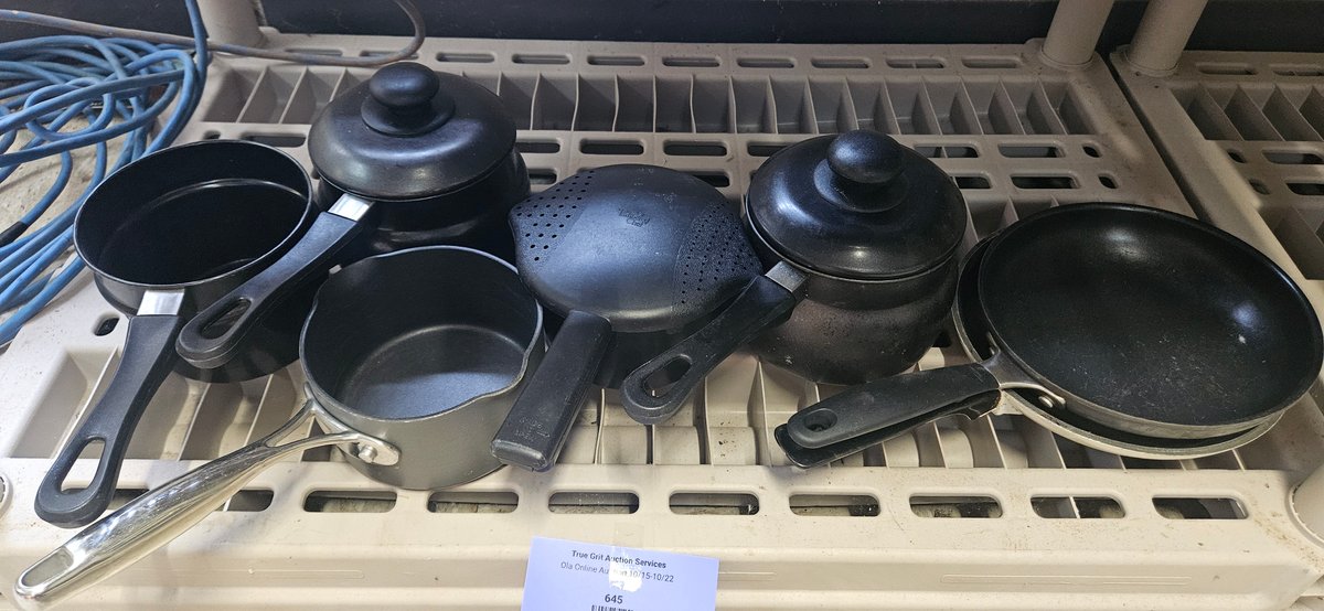 Black Cookware Including Saucepans, Pots, and Skillets