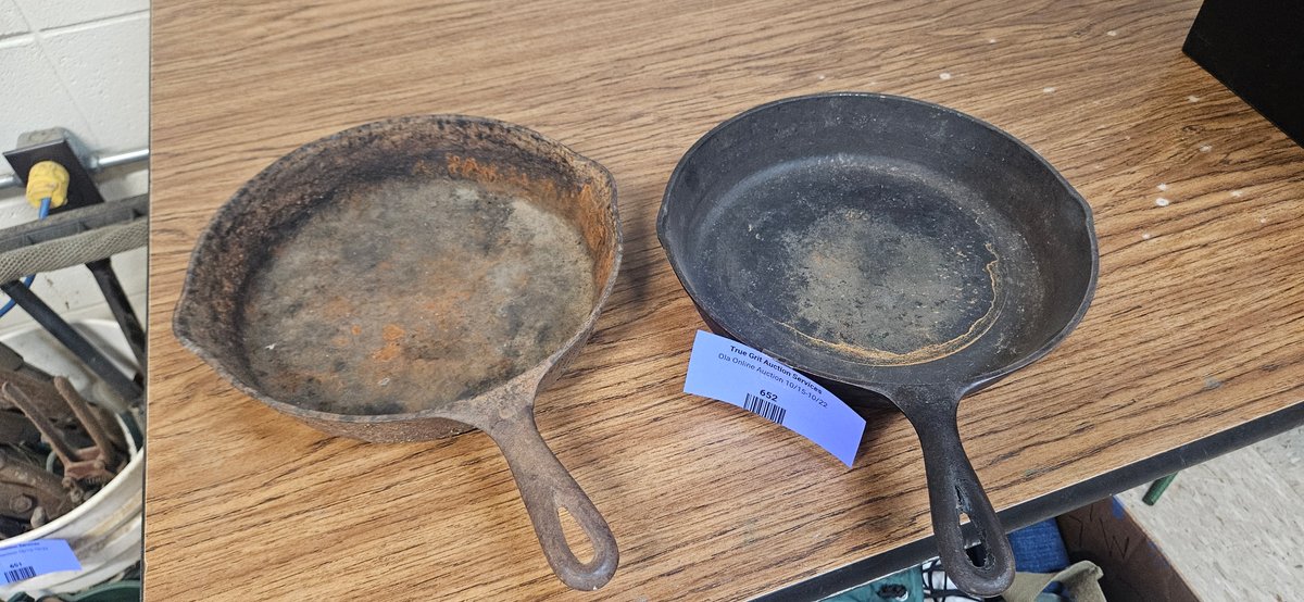 Two Cast Iron Skillets Marked 8 with Dual Pour Spouts