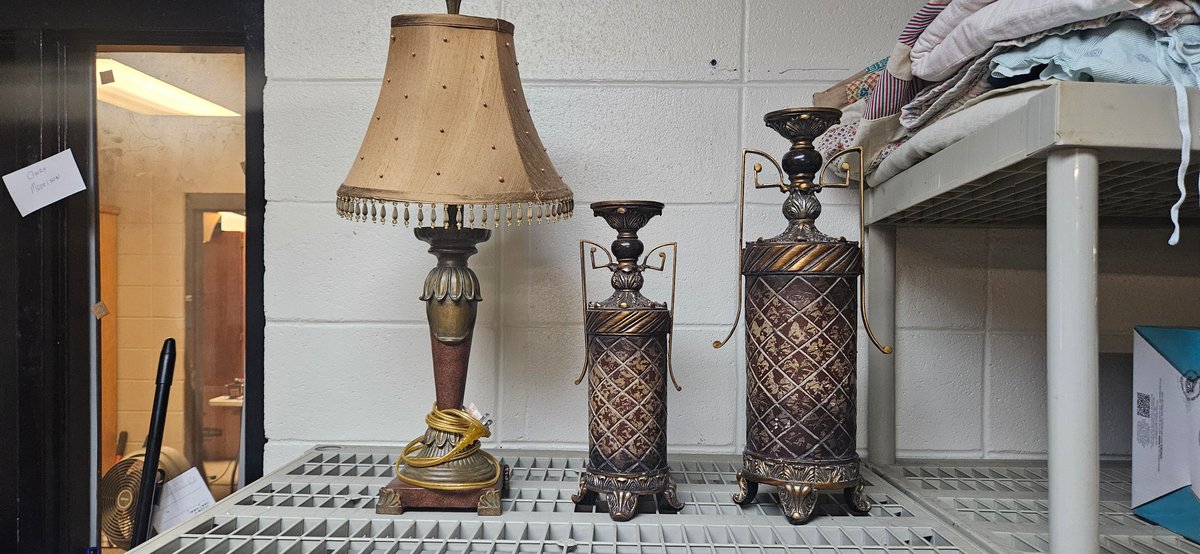 Table Lamp and Two Graduated Candle Holders