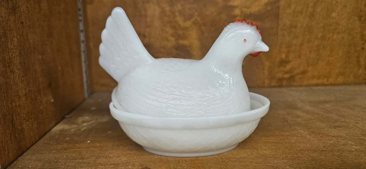 Small White Milk Glass Hen on Nest Covered Dish